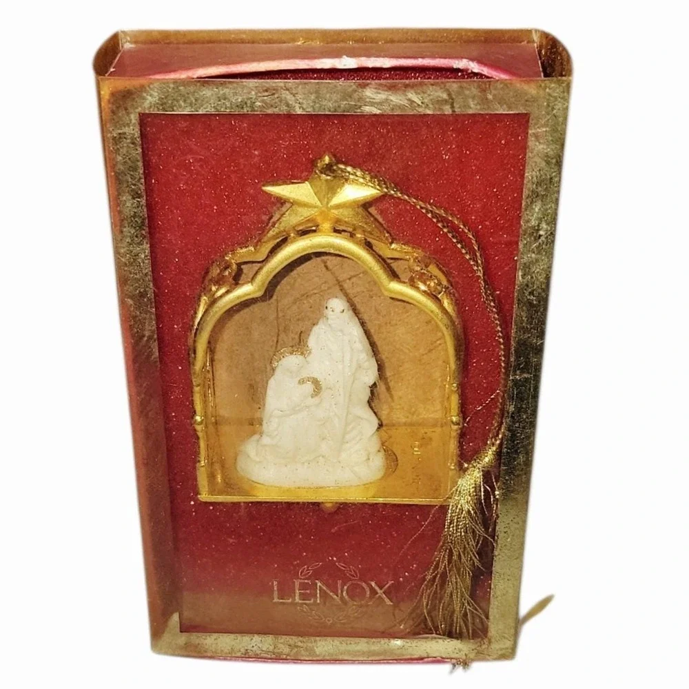 Vintage Lenox Holy Family Nativity Christmas Ornament Gold Tone Manger